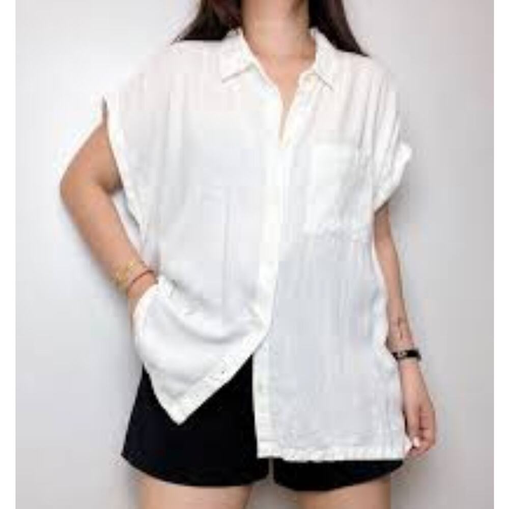Orvis Womens Linen Blend White Button Up Shirt Size 2XL Relaxed Boxy Fit Plus